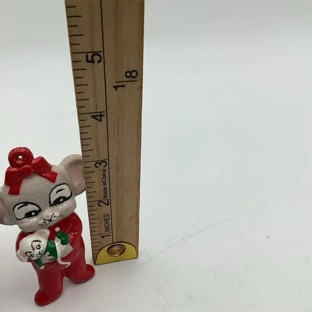 Vintage Hand Painted Christmas Mouse Ornament‎ 3.5 Red Ceramic
